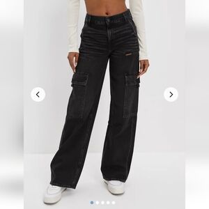 American Eagle Outfitters Black High-Rise Wide Leg Cargo Jeans